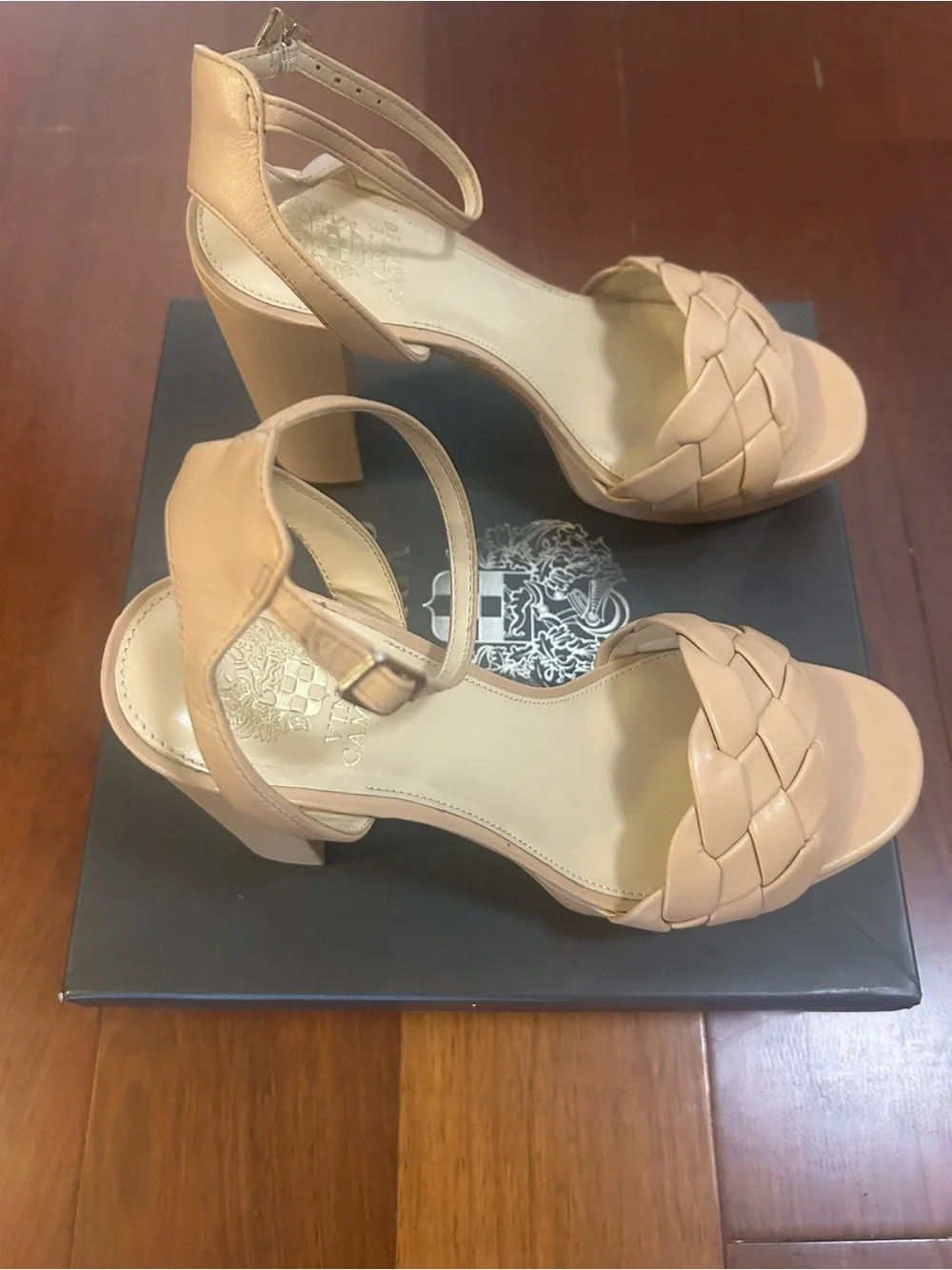 Vince Camuto Tan Braided Leather Block Heel Sandals 9.5